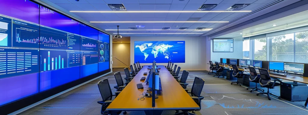 a focused consultant presents a dynamic ai strategy roadmap in a sleek, modern office, surrounded by digital screens displaying complex data analytics, embodying the journey of overcoming implementation challenges in artificial intelligence.