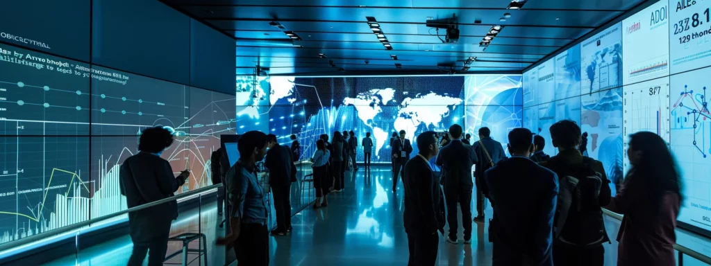 a modern conference room featuring a sleek digital display with dynamic graphs and charts illustrating future ai trends, surrounded by diverse professionals engaged in strategic discussions, encapsulating the essence of ai's transformative impact on roadmap development.