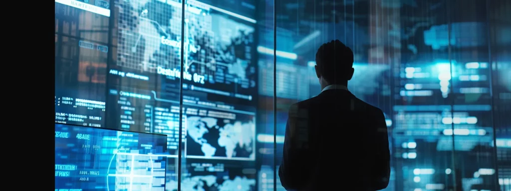 a modern office setting featuring a focused chief technology officer presenting a visually compelling digital dashboard on a sleek screen, showcasing ai strategy metrics and analytics amidst engaged stakeholders discussing data governance and scalability.