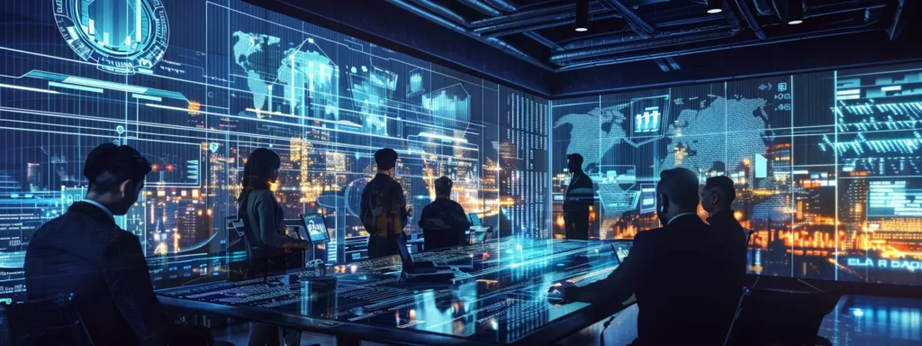 a modern office setting showcases a diverse team collaborating around a sleek conference table, with digital displays highlighting ai analytics and strategic planning, symbolizing the transformative impact of ai on productivity and innovation in business.