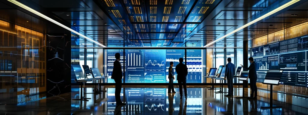 a modern office workspace is filled with professionals engaged in dynamic discussions, analyzing data on large screens displaying ai roi calculation graphs, capturing the essence of strategic decision-making in technology investments.