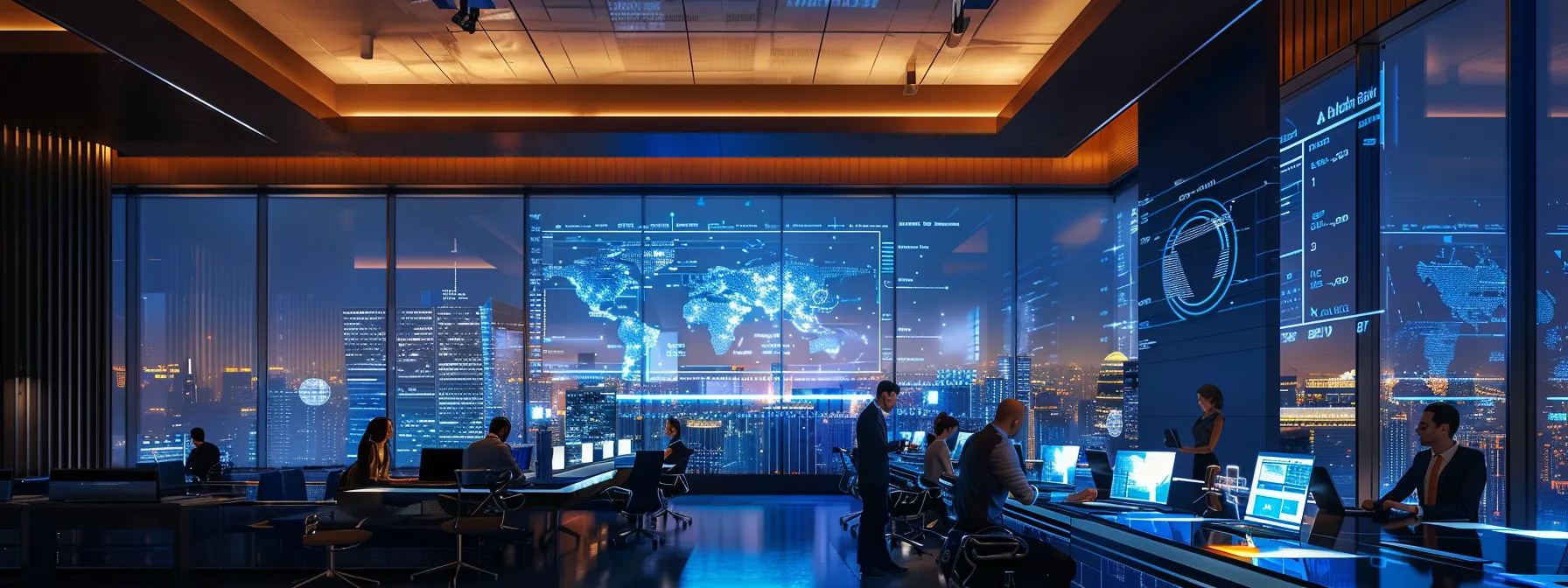 a sleek, modern office environment features a large digital screen displaying a detailed ai audit report, with a diverse group of focused professionals collaboratively analyzing data on tablets and laptops, exuding an atmosphere of strategic innovation.