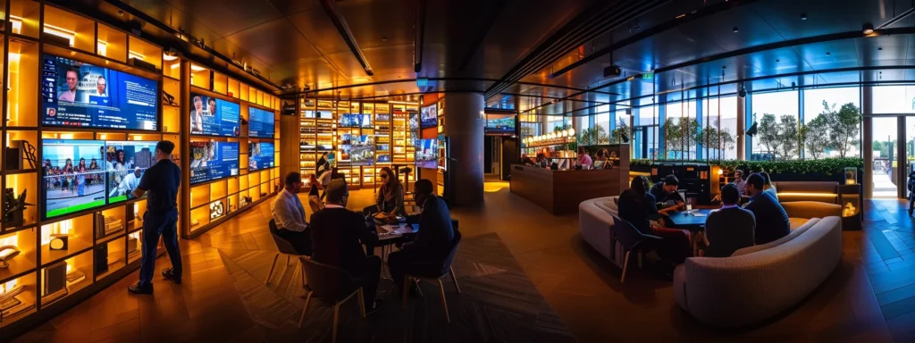 a sleek, modern office filled with digital screens displaying ai data visualizations and collaborative teams engaged in strategy discussions, embodying a forward-thinking approach to enhancing ai roadmaps.