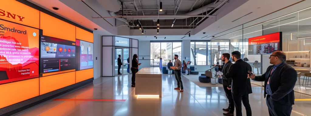 a sleek, modern office space showcases a diverse team engaged in a focused discussion around a large digital display, visually mapping out the stages of the ai audit process with vibrant graphics and data points highlighted, emphasizing collaboration and strategic planning.