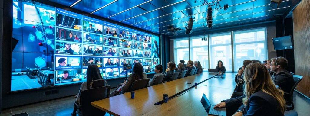 a bold conference room setting features a large digital screen displaying a complex ai governance framework, surrounded by engaged professionals in modern attire, reflecting the urgency of ethical discussions in technology.