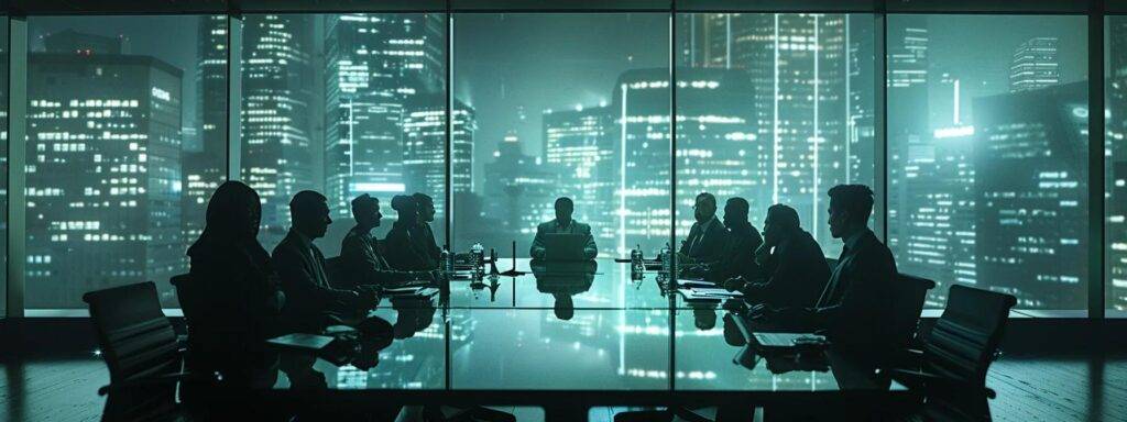 a modern office space with diverse professionals engaged in a collaborative discussion around a sleek conference table, illuminated by strategic lighting, representing the exploration of factors contributing to the ai disparity gap.