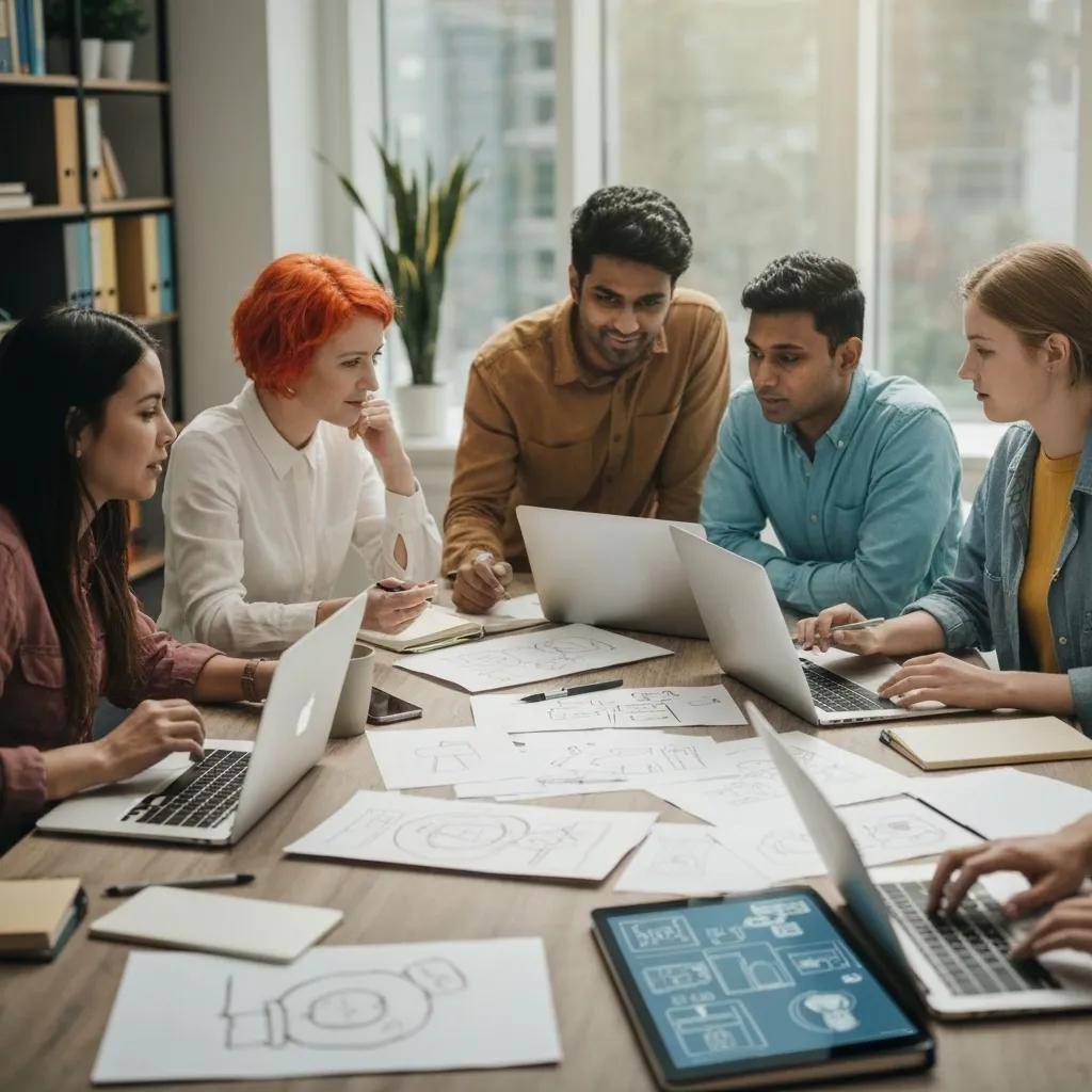 Creative team utilizing generative AI for content creation and marketing