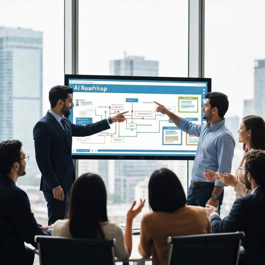 Business team discussing a practical AI roadmap