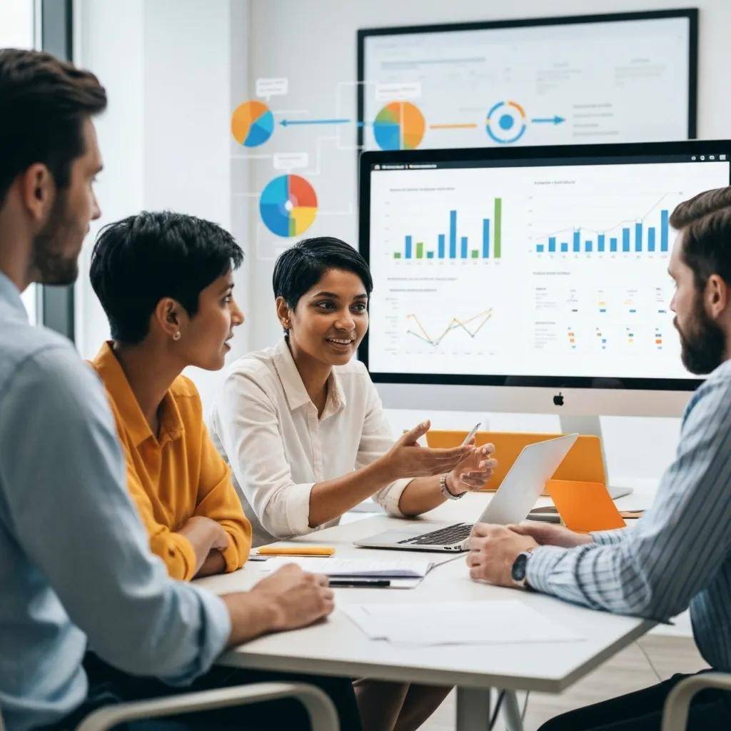 Data management team analyzing data quality metrics for effective AI readiness