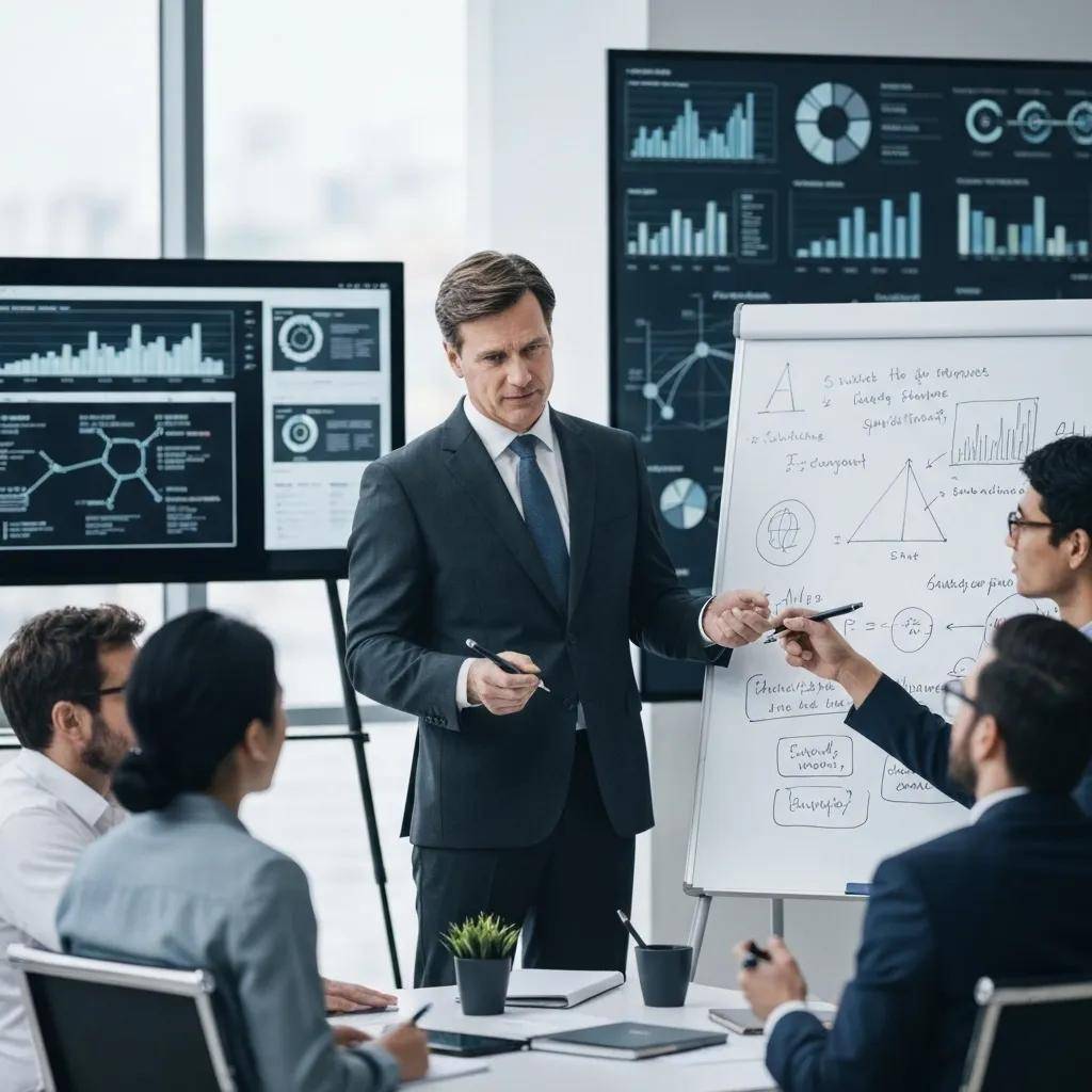 Business leader assessing AI readiness with data charts and technology tools