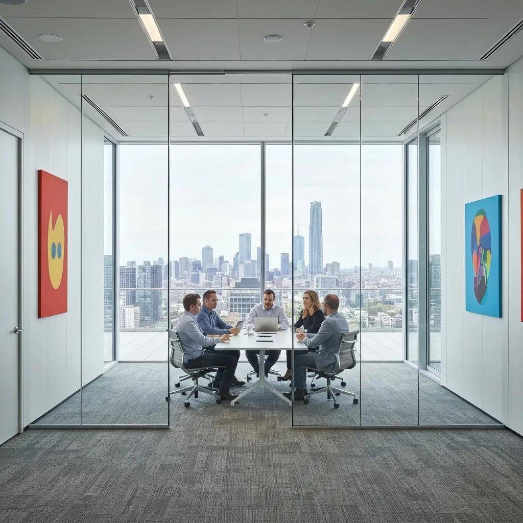 Business leaders collaborating on AI adoption strategies in a modern office