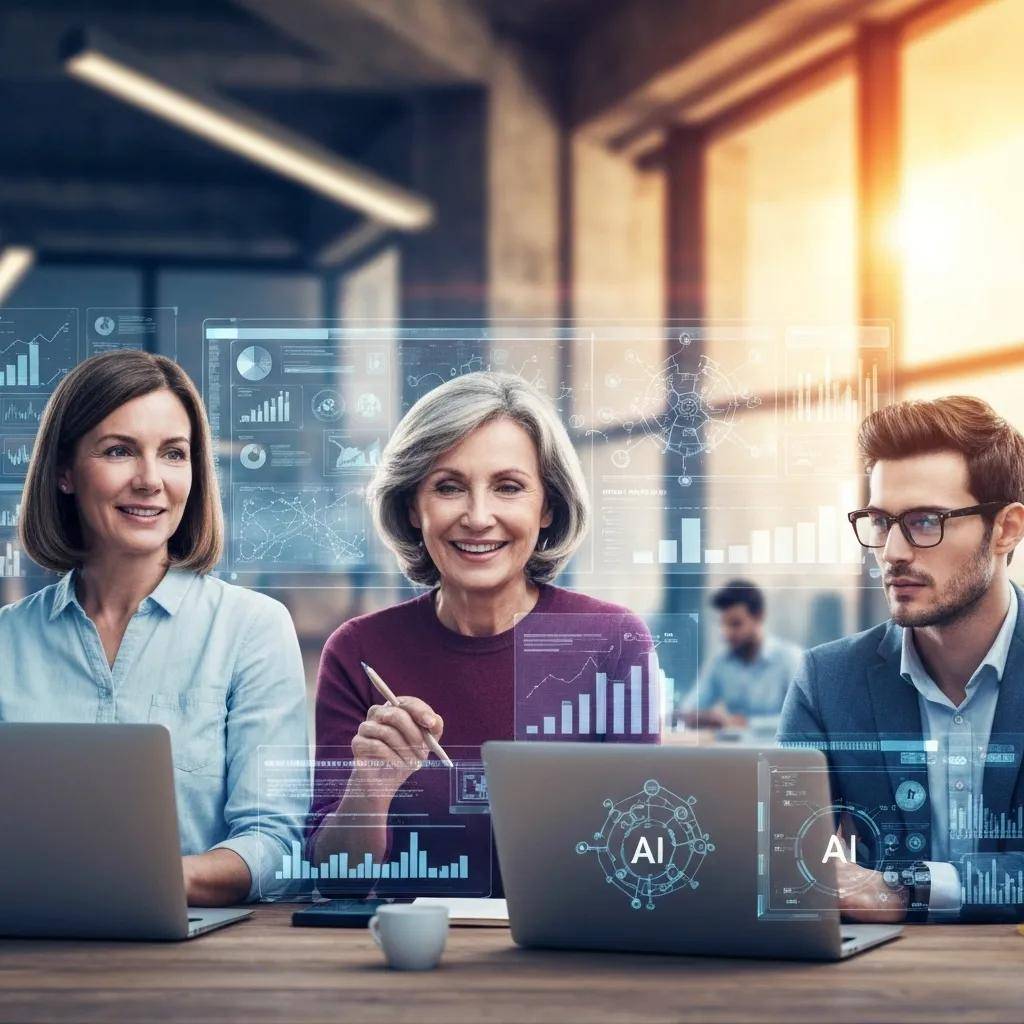 Business leaders collaborating on AI strategy development