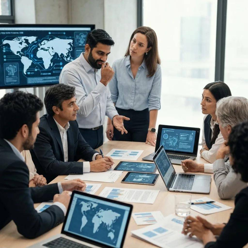 Team reviewing ethical AI governance policies