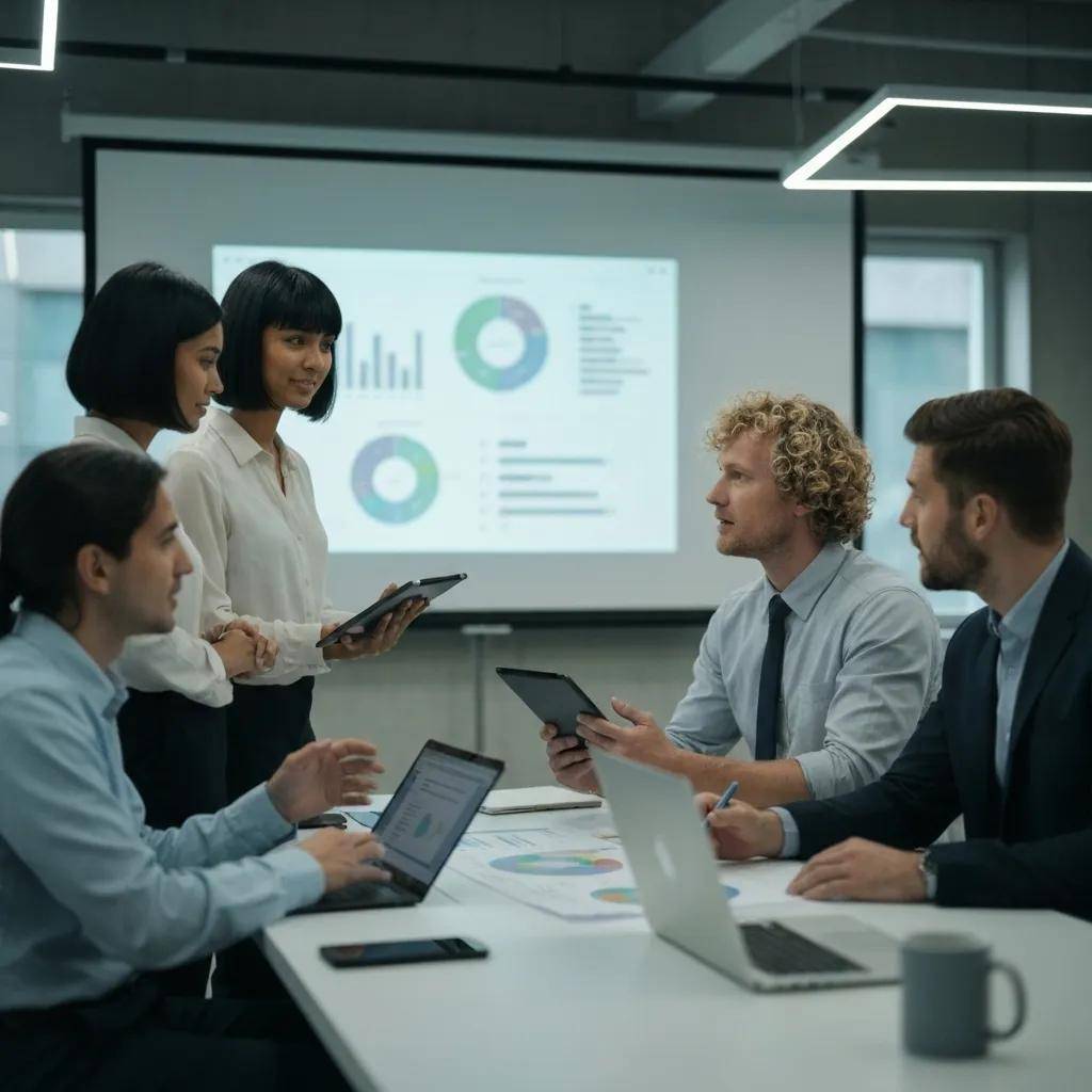 Team of professionals engaged in data governance activities in a professional setting